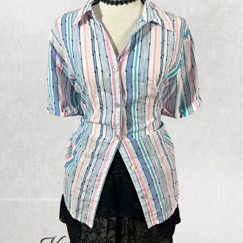 Preppy Coquette Vertical Stripe Candy Colored Button Top